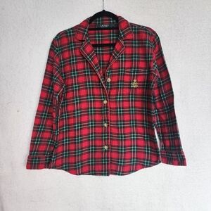 Vintage Size S LAUREN RALPH LAUREN Monogramed Tartan Plaid Nightshirt Button Up